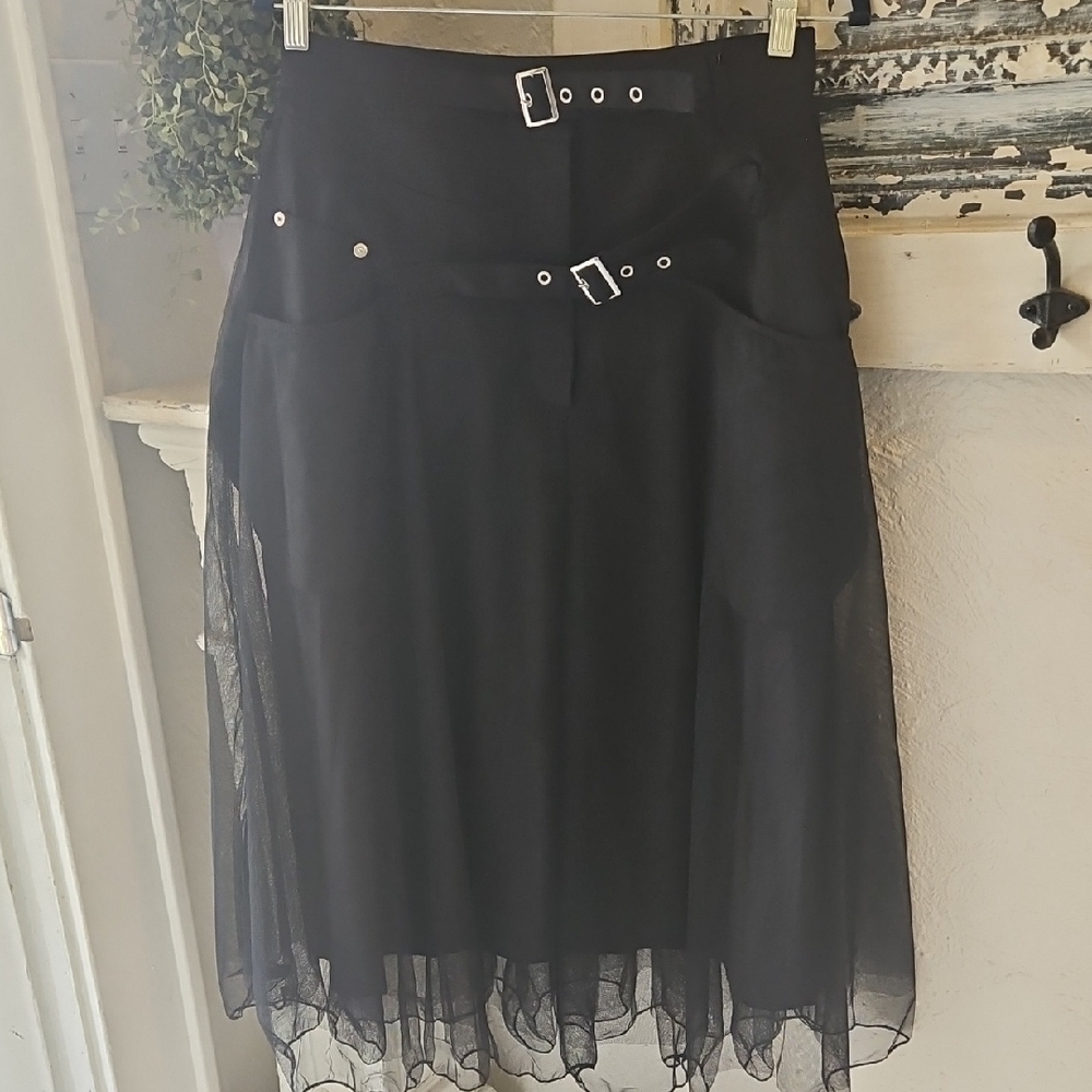 NWT SooLinen Black Skirt with Belt Details